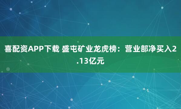 喜配资APP下载 盛屯矿业龙虎榜：营业部净买入2.13亿元